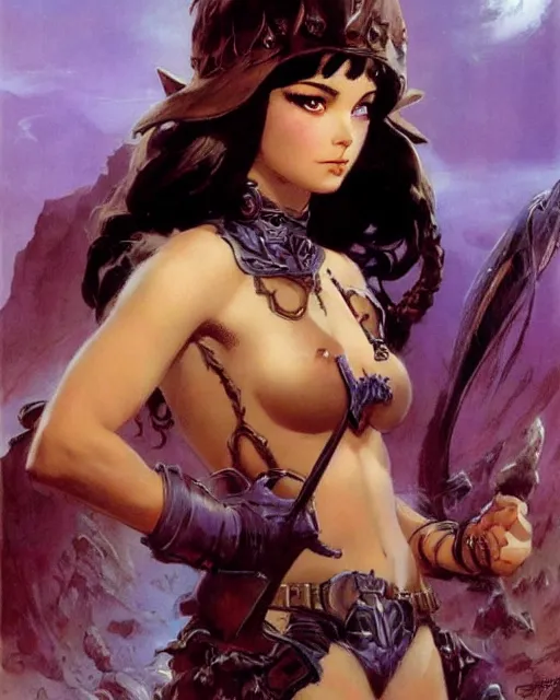 Image similar to a portrait of a cute fantasy girl by frank frazetta, larry elmore, jeff easley and ross tran