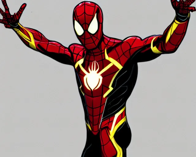 Image similar to photorealistic sketch of the mcu iron spider