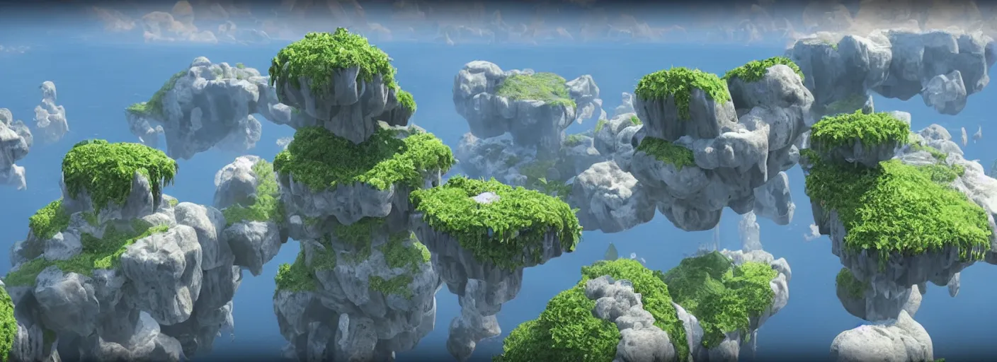 Image similar to Floating Islands in the Sky Highly detailed, photorealism, HD quality, 8k resolution, cinema 4d, unreal engine 5, high quality, beautiful, cinematic