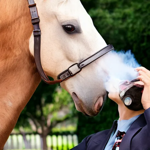 Prompt: horse in business suit snorting cocaine