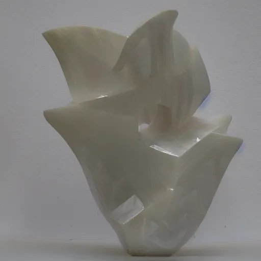 Image similar to !dream abstract carved quartz sculpture, wiggly non rational shapes, fluid and dynamic, sharp and smooth, product photo