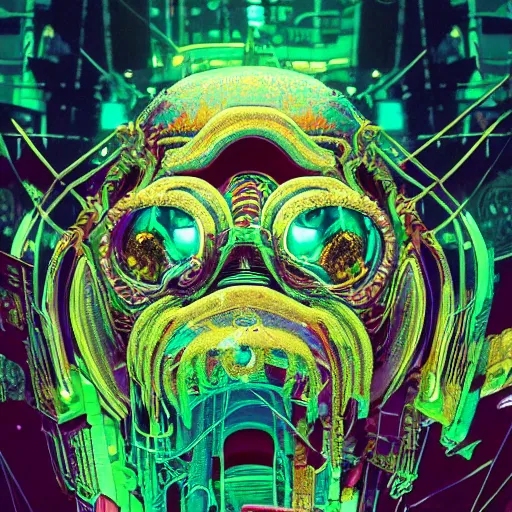 Prompt: portrait of a squid monster. intricate abstract. cyberpunk, vhs glitch. intricate artwork. by Tooth Wu, wlop, beeple, dan mumford. octane render, trending on artstation, greg rutkowski very coherent symmetrical artwork. cinematic, hyper realism, high detail, octane render, 8k