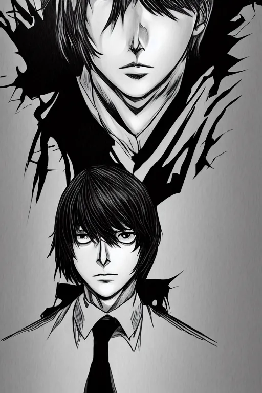 Image similar to light yagami, god of death, highly detailed, digital art, sharp focus, trending on art station, death note