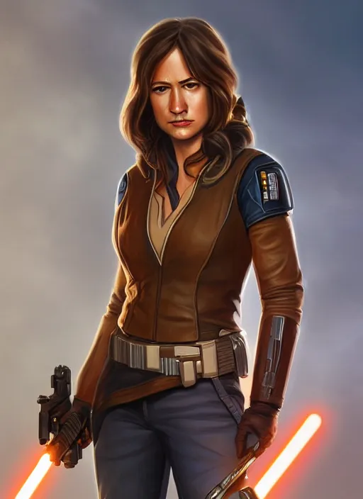Image similar to jaina solo, jedi from star wars legends books, science fiction star wars space opera, insanely realistic and highly detailed portrait by nuclearsnailsstudios, trending on artstation, great lighting