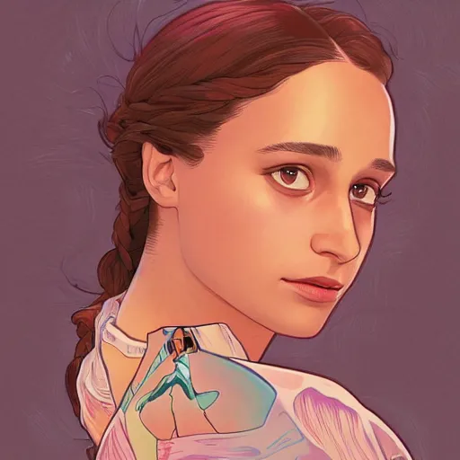 Image similar to the irresistable nonbinary Alicia Vikander, highly detailed, artstation, digital illustration, concept art, by Kyoto Animation and Studio Ghibli, by Ilya Kuvshinov and Alphonse Mucha