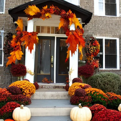 Prompt: a house decorated for rosh hashanah, cozy, festive, creative fall decorations