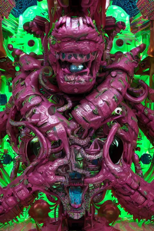 Image similar to hyper-maximalist overdetailed 3d sculpture of a monster by clogtwo andben ridgway inspired by beastwreckstuff and jimbo phillips. Cosmic horror infused retrofuturist style. Hyperdetailed high resolution Render by binx.ly in discodiffusion. Dreamlike polished render by machine.delusions. Sharp focus.