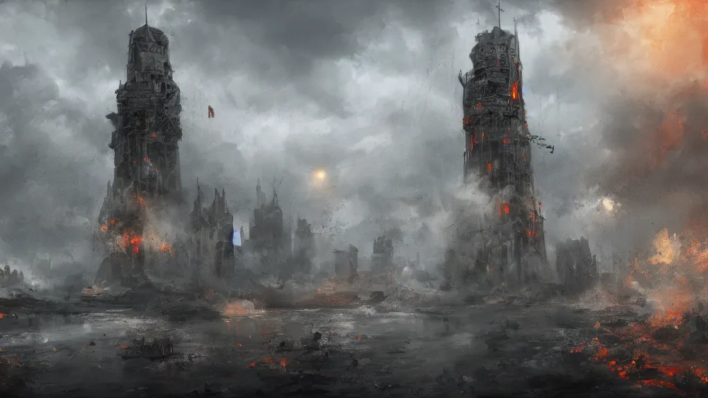 Image similar to patrick j. jones. rutkowski. final death on the tower. 3 8 4 0 x 2 1 6 0