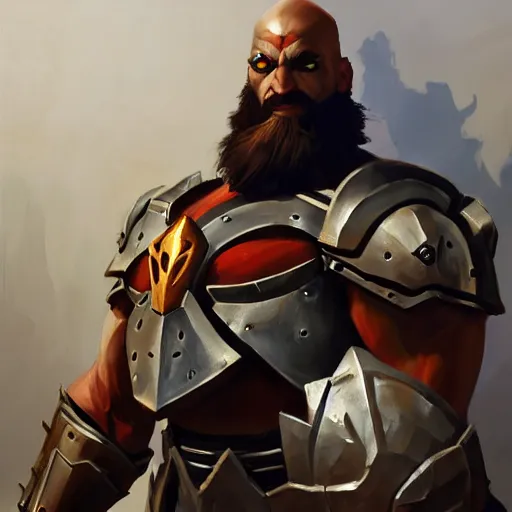 Image similar to greg manchess portrait painting of armored mega kratos as overwatch character, medium shot, asymmetrical, profile picture, organic painting, sunny day, matte painting, bold shapes, hard edges, street art, trending on artstation, by huang guangjian and gil elvgren and sachin teng