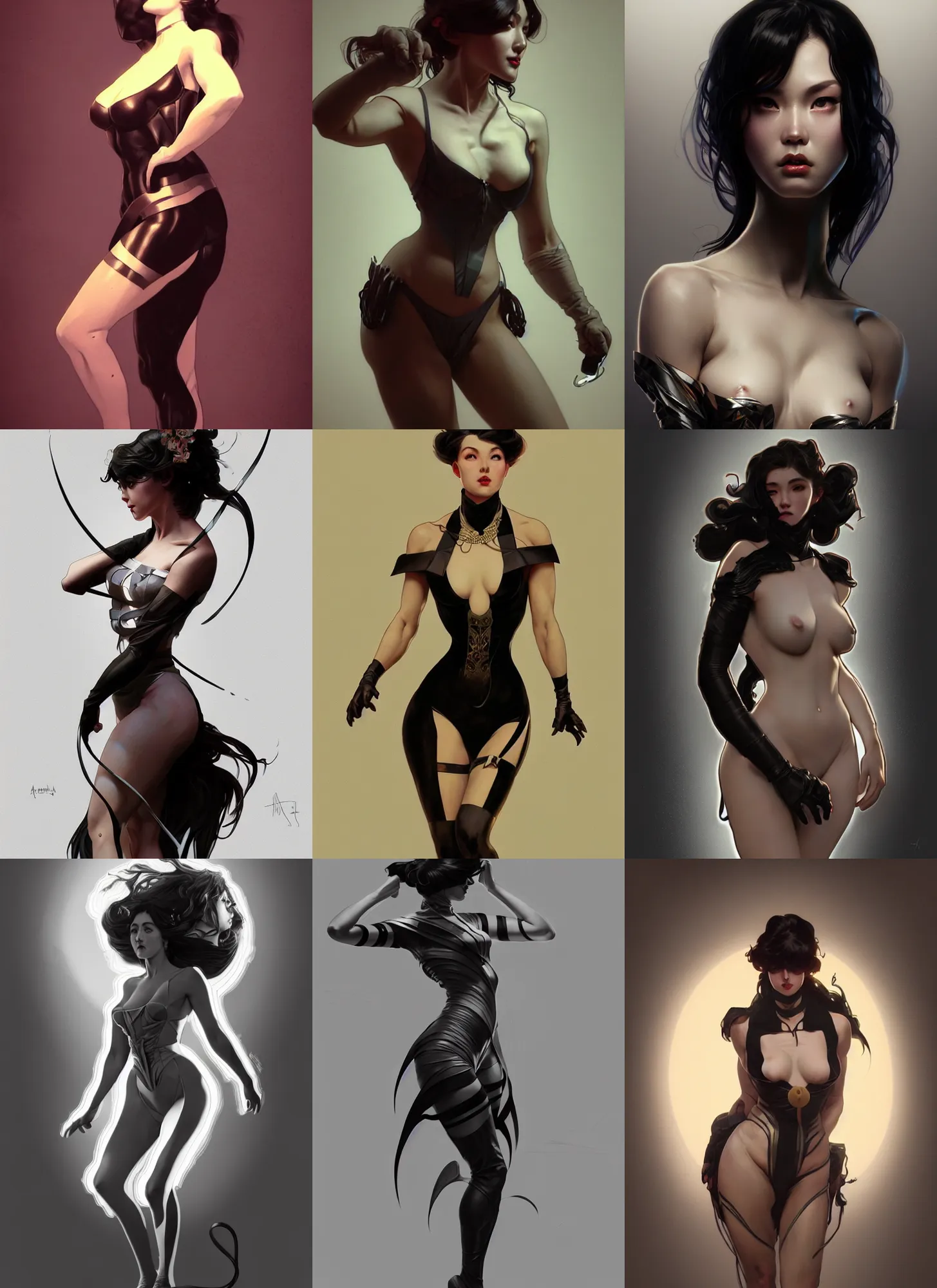 Prompt: digital concept art by artgerm, tooth wu, bierstadt, gurney, stalenhag and alphonse mucha. namilia. just one lonely black tape project attctive showgirl!! full body!! contour light effect!! 8 k, stage light. octane render. sharp edge. ultra clear detailed, sitting pose