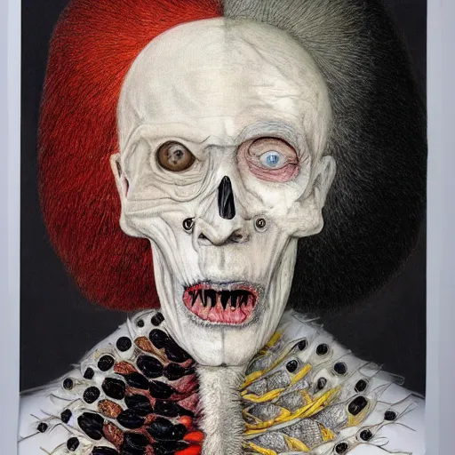 Prompt: a split personality tries to separate, left is white and looks kind, right is black and looks evil, by Giuseppe Arcimboldo, colored pencils, hyper realistic,hyper detailed