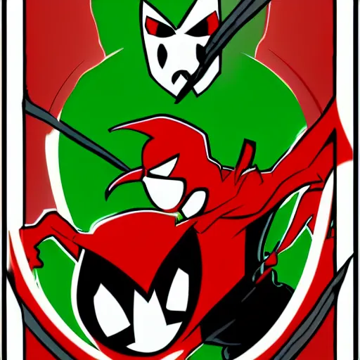 Image similar to Spawn by Todd-MacFarlene, SVG, Vector sticker, flat colors, full-body, uncropped, white-space-surrounding-subject