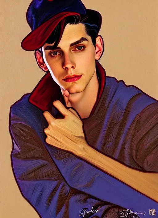 Image similar to oil portrait of jughead jones, intricate, elegant, highly detailed, lighting, painting, artstation, smooth, illustration, art by greg rutowski and alphonse mucha