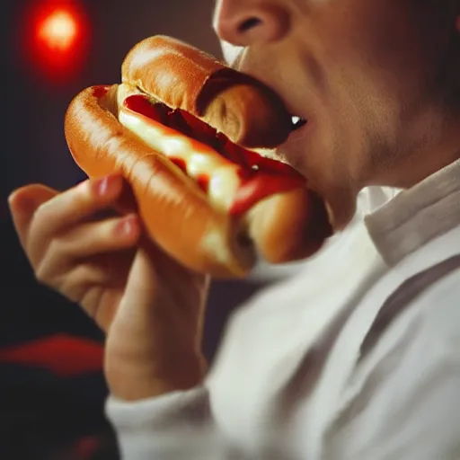 Prompt: cinematic shot cat eating a hotdog, hyper realistic, mood lighting, fantasy, detailed face, highly detailed, super realistic, perfect lighting