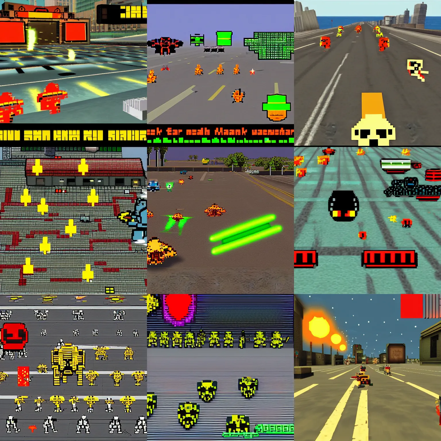 Prompt: screenshot of space invaders from gta san andreas