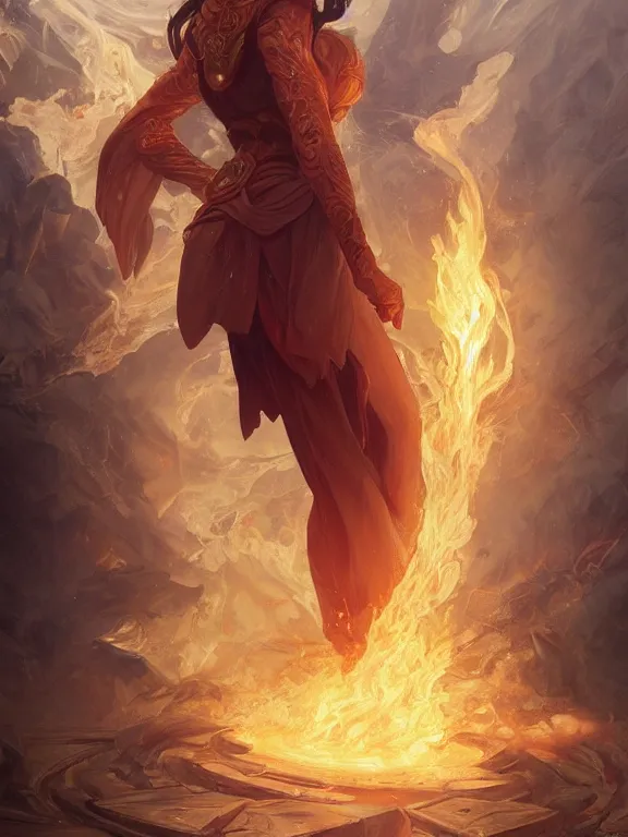 Image similar to young summoner with a fire elemental, fantasy, man, intricate, elegant, highly detailed, digital painting, artstation, concept art, wallpaper, smooth, sharp focus, illustration, art by artgerm and greg rutkowski and alphonse mucha