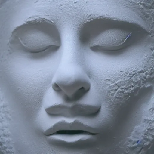 Prompt: sculpture of block of ice produces beautiful woman's face