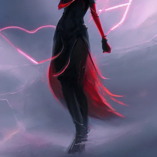 Prompt: a painting of an female elf wearing a black dress with blonde hair and red eyes. by tooth wu and wlop and beeple and greg rutkowski. trending on artstation, highly detailed, volumetric lightning