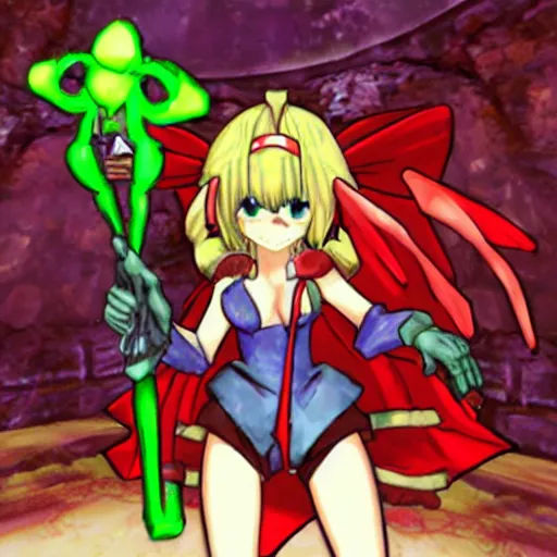 Image similar to flandre scarlet in metroid prime magmoor caverns, touhou