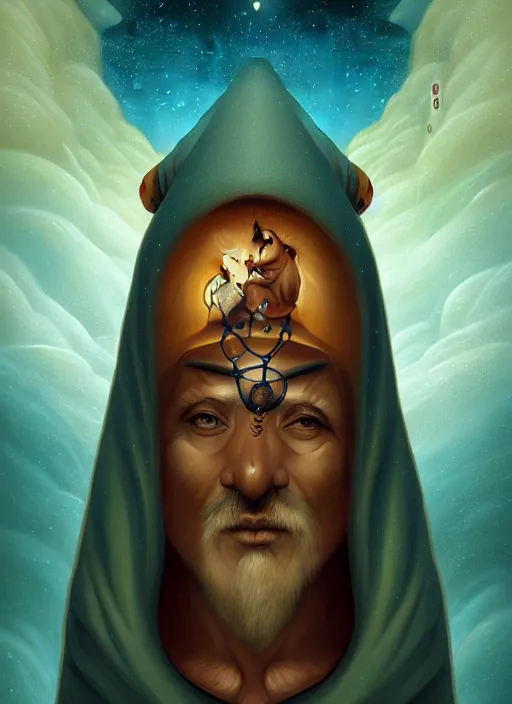 Prompt: matte symmetrical portrait of a wizard of the bedouin tribe revealing the ancient secret of how life entered the cosmos, noble bearing. by hieronymus bosch, cyril rolando, esher and natalie shau, whimsical, profound, impossible. trending on devaintart.