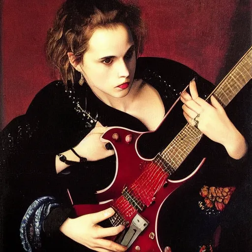Image similar to Anna Calvi playing electric guitar by Caravaggio
