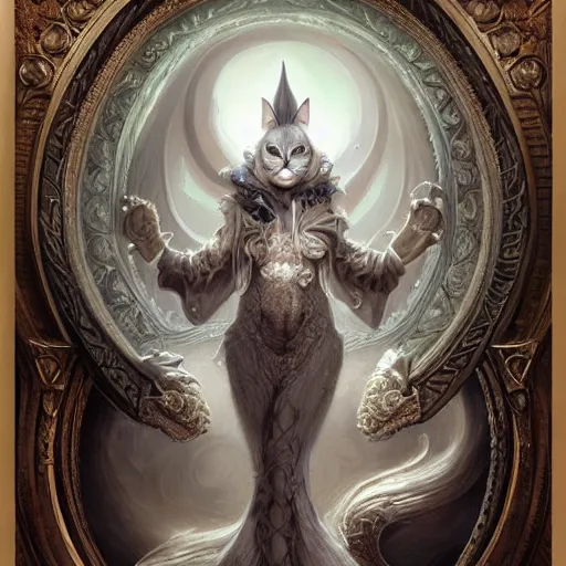 Prompt: front shot of an evil witch cat, intricate, elegant, highly detailed, centered, concept art, smooth sharp focus, artgerm, Tomasz allen Kopera, Peter Mohrbacher