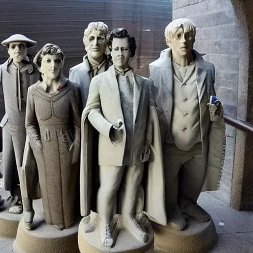 Image similar to all the different doctor whos as stone statues