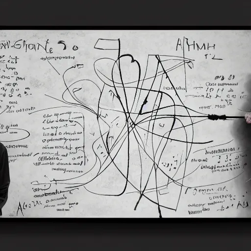 Prompt: string theory formula battle on a chalkboard between michio kaku and albert einstein on ancient aliens show, featured on artstation, featured on pixiv, rule of thirds composition, cinematic dynamic lighting, hyper realistic, hyper detailed, photo realism, sharp focus, 4 k, 8 k