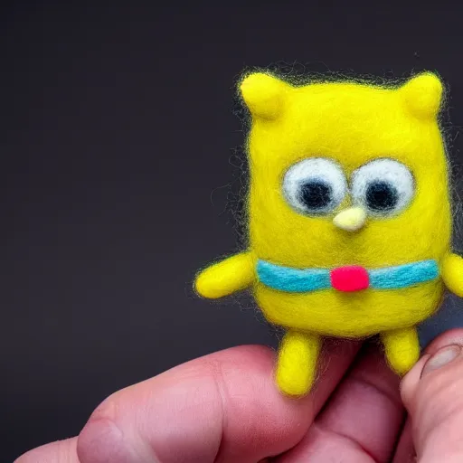 Prompt: a needle felting of Sponge Bob, 4K image, highly detailed.