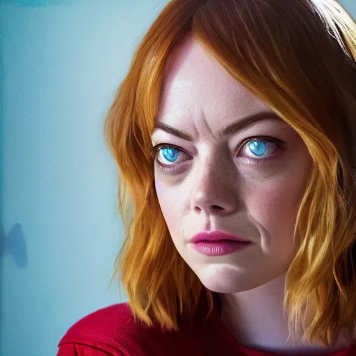 Prompt: Emma Stone in Stranger Things, XF IQ4, 150MP, 50mm, f/1.4, ISO 200, 1/160s, natural light, Adobe Photoshop, Adobe Lightroom, DxO Photolab, Corel PaintShop Pro, rule of thirds, symmetrical balance, depth layering, polarizing filter, Sense of Depth, AI enhanced