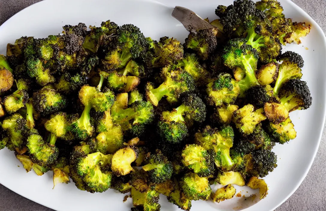 Prompt: deep fried broccoli, side of potatoes, food photography, award winning, michelin star restaurant