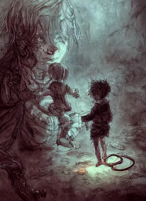 Image similar to portrait, A demon being led around on a leash by a toddler, tea party, watercolor, dramatic lighting, cinematic, establishing shot, extremely high detail, foto realistic, cinematic lighting, pen and ink, intricate line drawings, by Yoshitaka Amano, Ruan Jia, Kentaro Miura, Artgerm, post processed, concept art, artstation, matte painting, style by eddie mendoza, raphael lacoste, alex ross