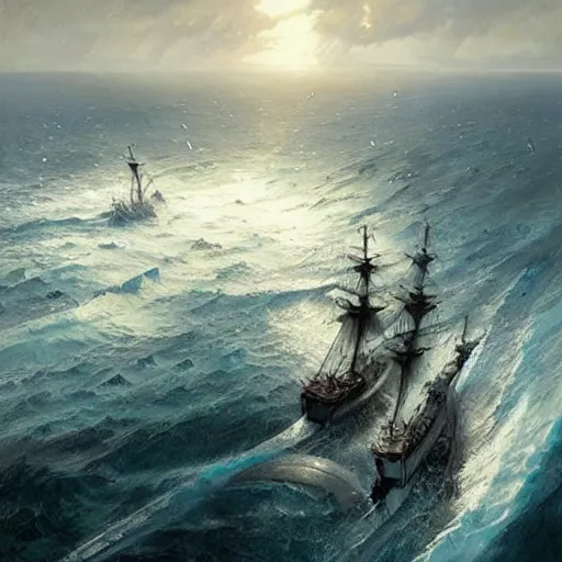 Prompt: A sea battle, fantasy art, art by greg rutkowski, highly detailed