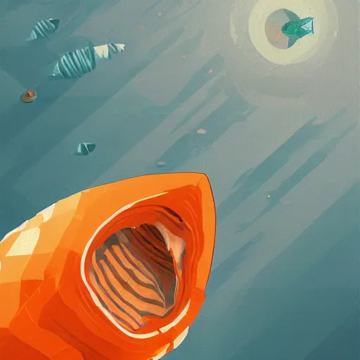 Image similar to cracked orange and white striped traffic cone with shark teeth breaking through the cracks, ocean background detailed atmospheric - ron cheng & alphonse mucha, highly detailed, digital painting, ray tracing, concept art, illustration, smooth sharp focus, intricate, symmetry, artstation,