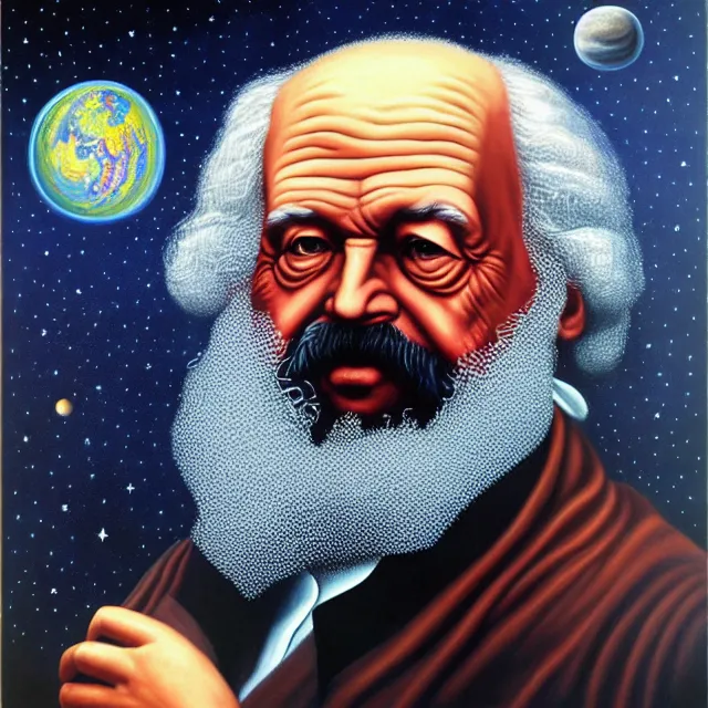 Image similar to an oil on canvas portrait painting of karl marx, surrealism, surrealist, cosmic horror, rob gonsalves, high detail
