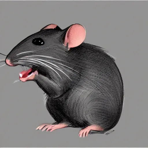 Prompt: a rat in profile with a big tail and big front teeth, concept art