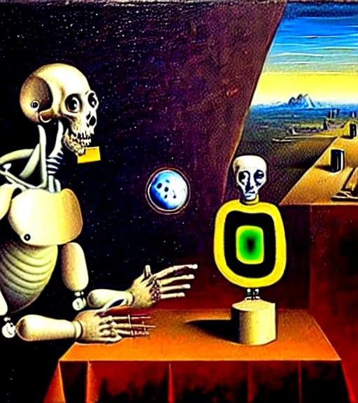 Image similar to a salvador darli painting the end of human civilisation and the birth of the artificial intelligent revolution