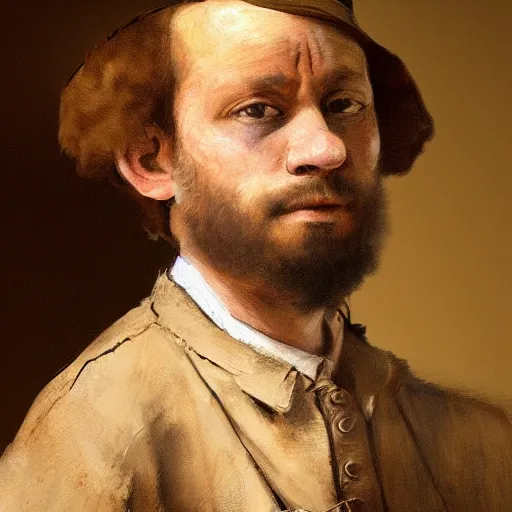 Prompt: realistic! portrait of young brown working man wearing a formal shirt, detailed digital art by rembrandt, trending on artstation, detailed digital art