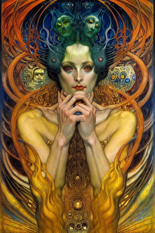 Image similar to Divine Chaos Engine by Karol Bak, Jean Delville, William Blake, Gustav Klimt, and Vincent Van Gogh, symbolist, visionary