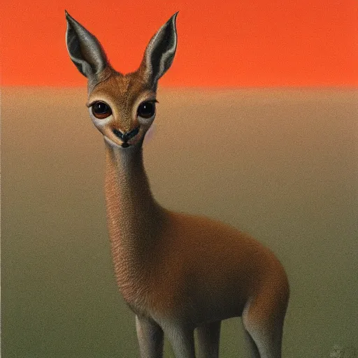 Image similar to portrait of a dik dik in spaceballs movie, artstation painted by Zdislav Beksinski and Wayne Barlowe