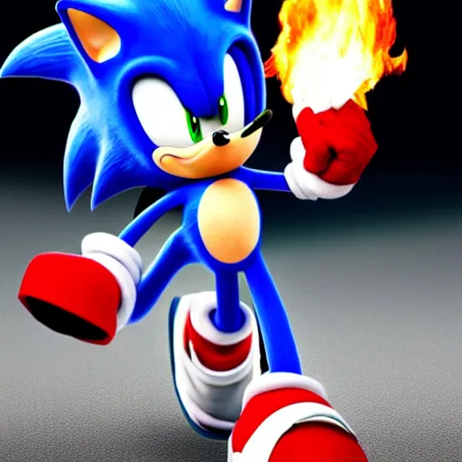 prompthunt: Sonic the hedgehog with a flamethrower, award winning