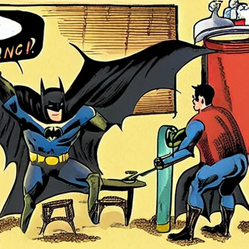 Prompt: batman pouring a pint for a horse aggressively