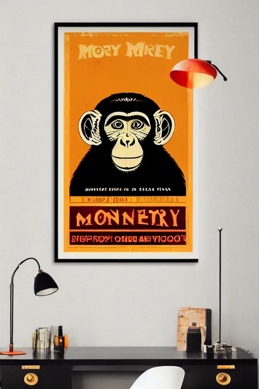 Image similar to Shepard Fairey poster of monkey , color, high resolution.