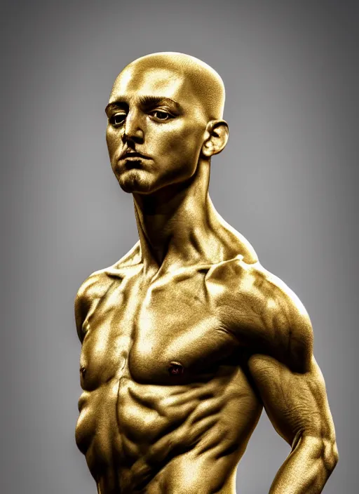 Image similar to a statue made of white marble with gold veins, of klay thompson and a bulldog, full body shot, perfect symmetrical body, perfect symmetrical face, hyper realistic, hyper detailed, by johannen voss, by peter kemp, by monia merlo, by michelangelo, by ernst haeckel, by alex grey, octane render, blender, 8 k