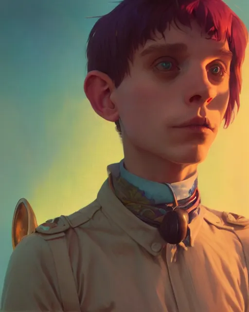 Image similar to highly detailed surreal vfx portrait of a nowpunk dachshund, stephen bliss, unreal engine, greg rutkowski, loish, rhads, beeple, makoto shinkai and lois van baarle, ilya kuvshinov, rossdraws, tom bagshaw, alphonse mucha, global illumination, detailed and intricate environment