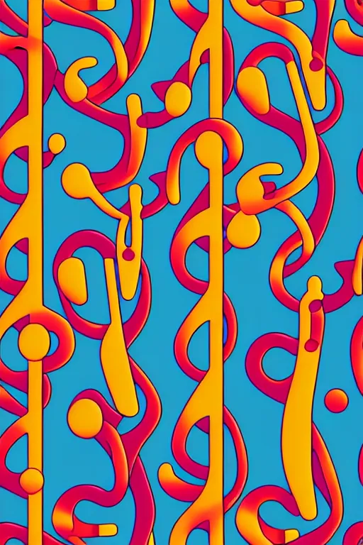 Image similar to seamless 2 d pattern of abstract musical instruments, highly detailed, designed by tarsila do amaral, graphic design, 8 k, 4 k