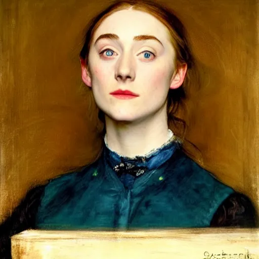 Image similar to a true-to-life portrait of Saoirse Ronan painted by John Everett Millais