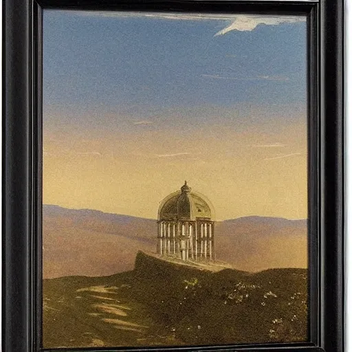 Image similar to observatory, temple, mountains by Fernand Khnopff