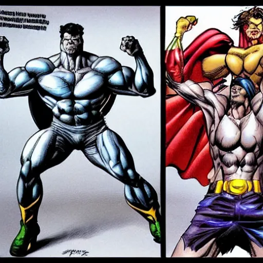 Image similar to superhero flying, muscles body, anatomically correct, abs, hyper realistic, style of jim lee