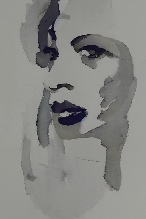 Image similar to beautiful face woman, grey, colorless and silent, watercolor portrait by David downton